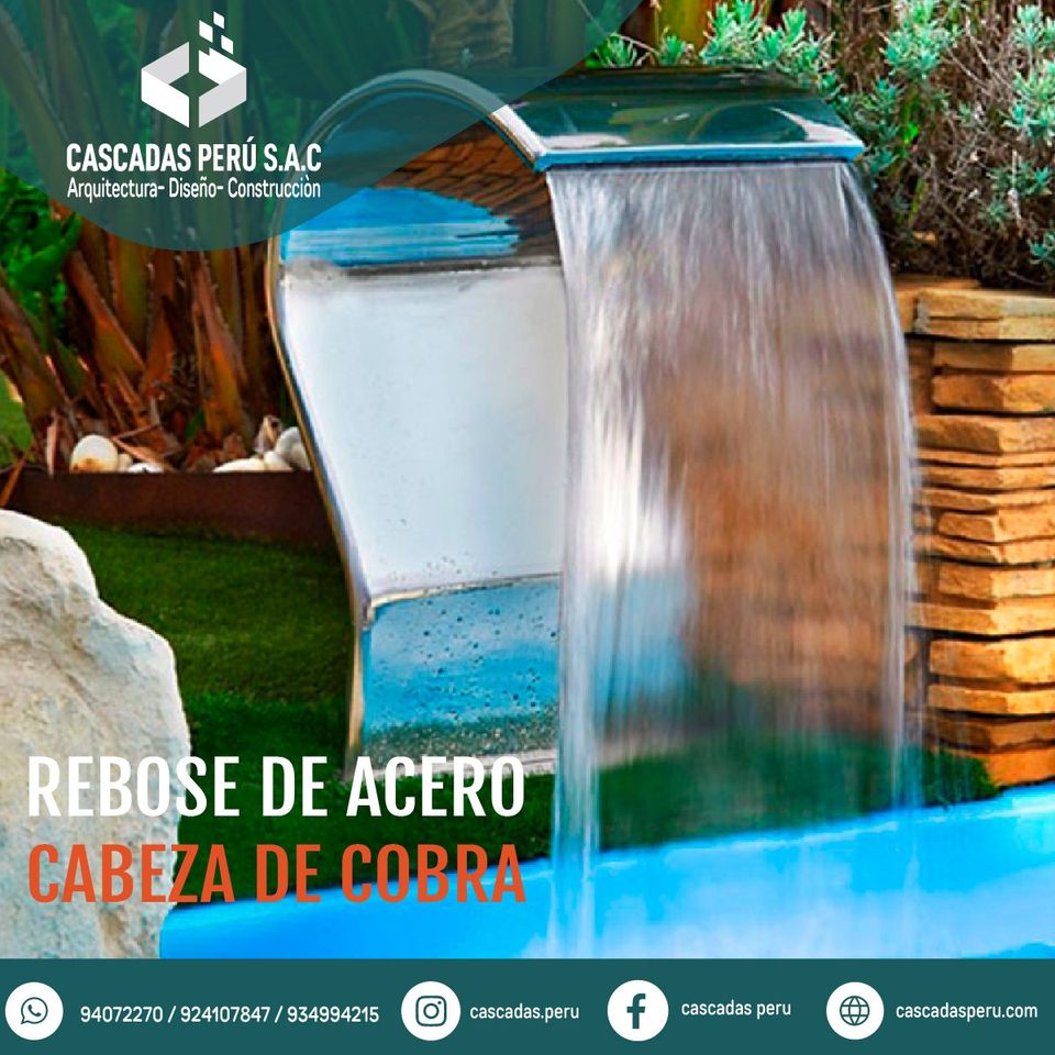 CABEZA DE COBRA - REBOSE DE ACERO - VELO DE AGUA - PISCINA - ACERO INOXIDABLE