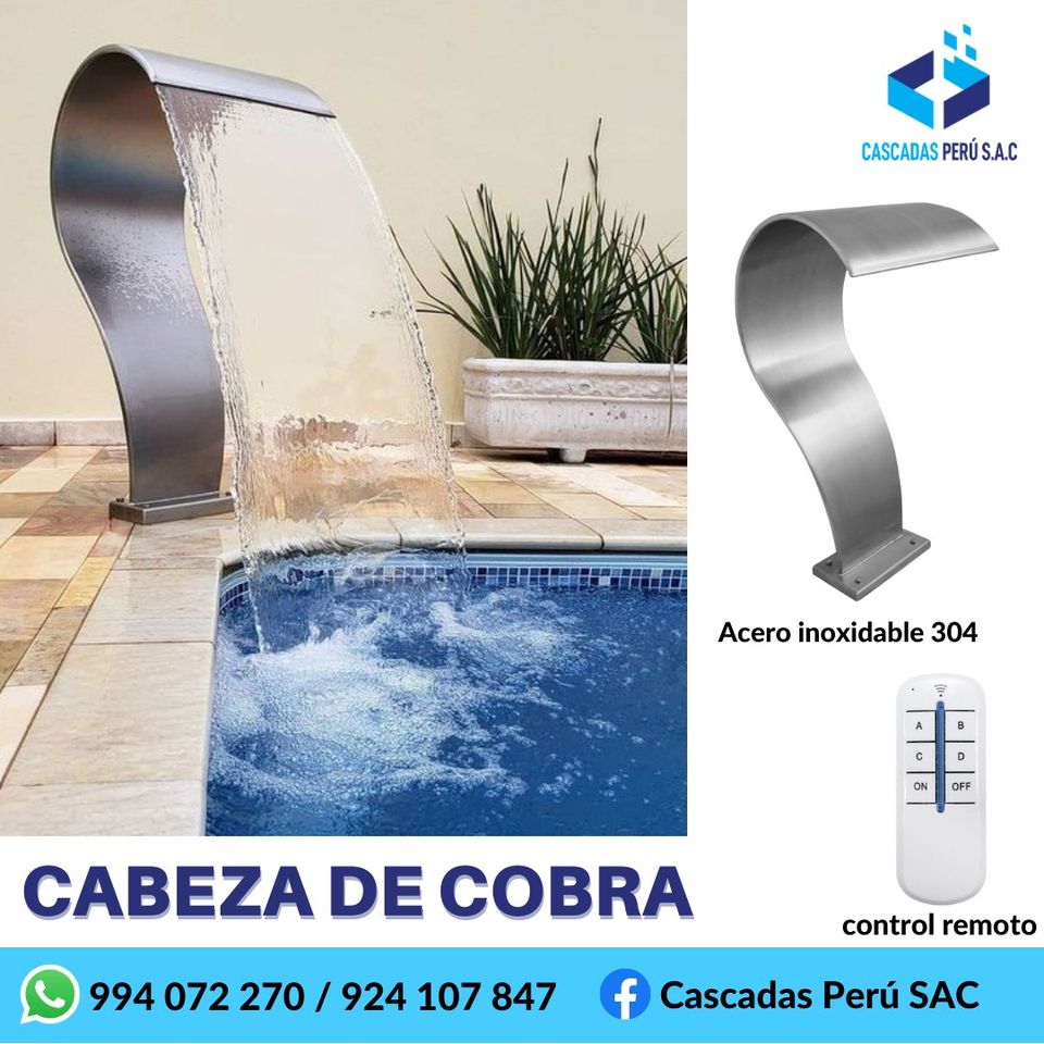 EBOSE CABEZA DE COBRA REBOSE ACERO INOXIDABLE VELO DE AGUA CASCADA PISCINA