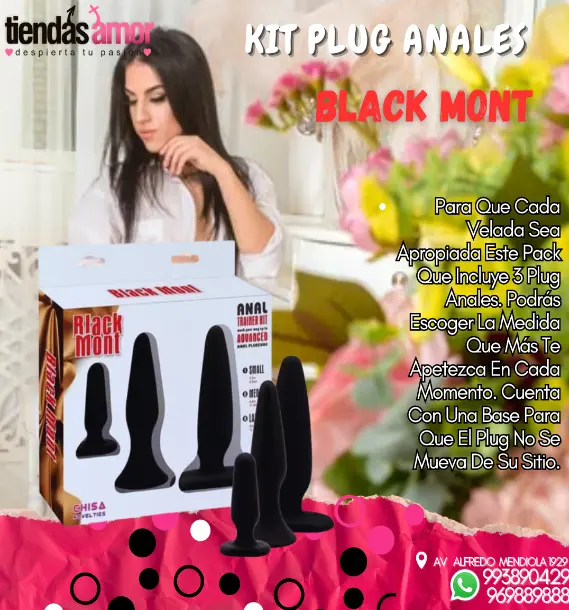 KIT PLUG ANALES BLACK MONT-3 PIEZAS-SEXSHOP-PLAZA NORTE-993890429