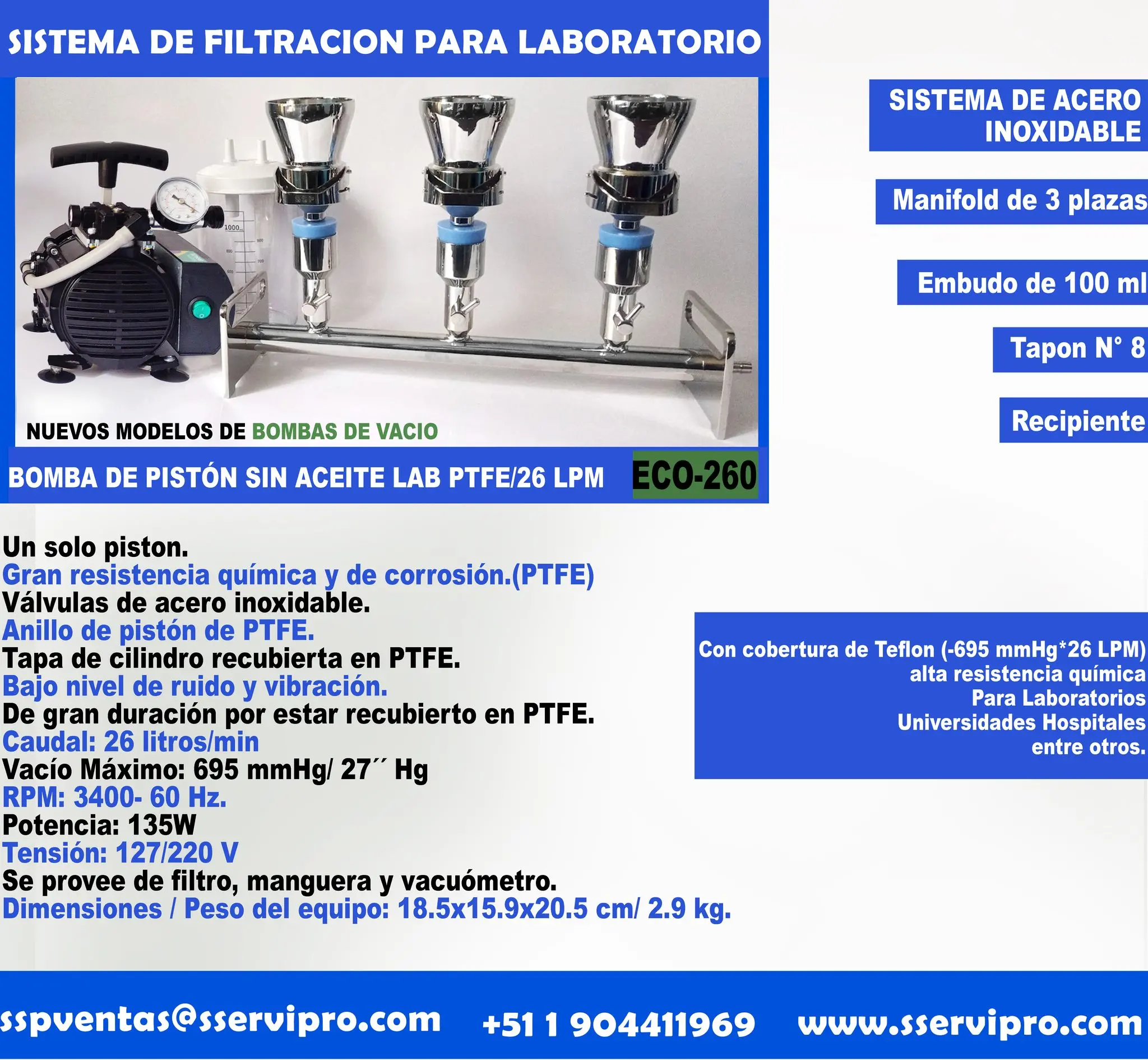 EQUIPO DE FILTRACION PARA LABORATORIO POR MEMBRANA CON BOMBA DE VACIO