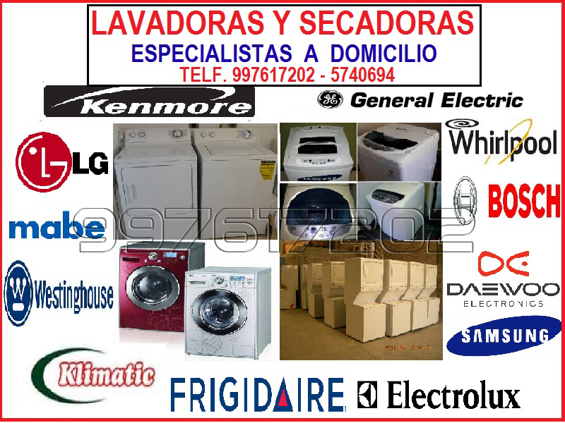 REPARAMOS LAVADORAS Y SECADORAS. GENERAL, KENMORE, WHIRPOOL,MABE,BOSCH